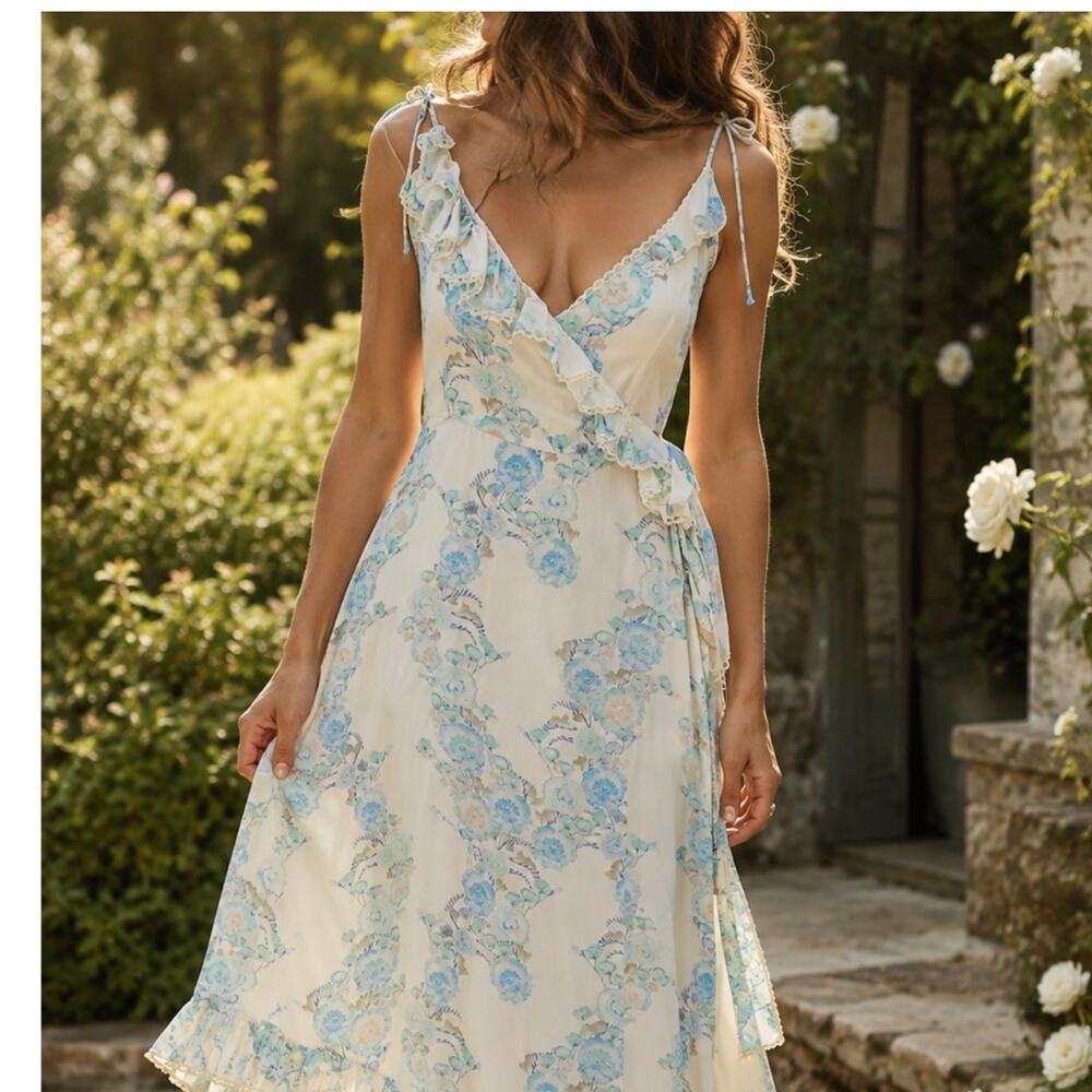 Athena Procopiou Walking on a Dream Silk Floral Wrap Dress Size 2